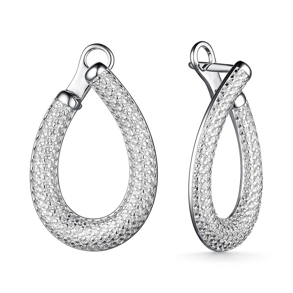 Серьги с английским замком,  серебро 925 проба, вставка фианит (Россия)