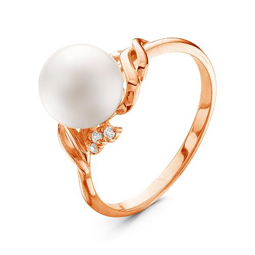 Кольцо декоративное Zlato, красное золото 585 проба, вставка фианит/жемчуг (Zlato, Россия)