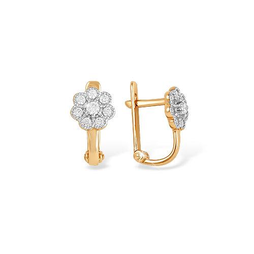 Серьги детские 7 Карат, красное золото 585 проба, вставка фианит