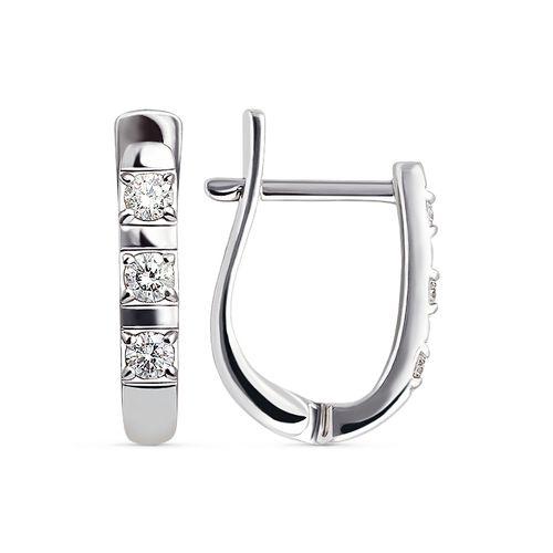 Серьги с английским замком, белое золото 585 проба, вставка бриллиант (Беларусь)