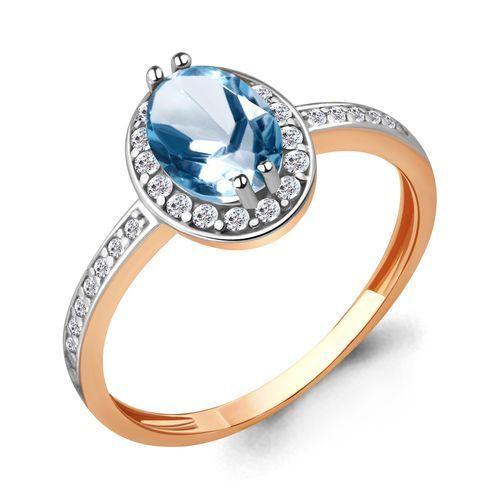 Кольцо декоративное Aquamarine, красное золото 585 проба, вставка фианит