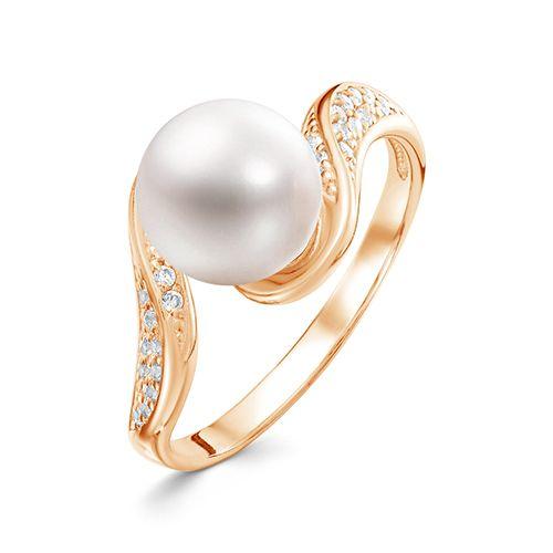 Кольцо декоративное Zlato, красное золото 585 проба, вставка фианит/жемчуг (Zlato, Россия)