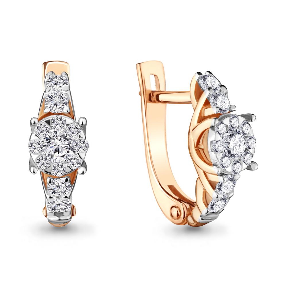 Серьги с английским замком Aquamarine, красное золото 585 проба, вставка бриллиант (Aquamarine, Россия)