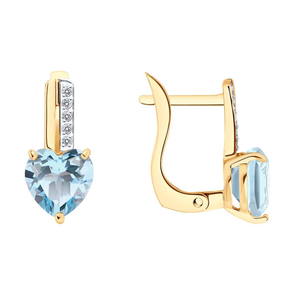 Серьги с английским замком, красное золото 585 проба, вставка фианит/топаз (Россия)