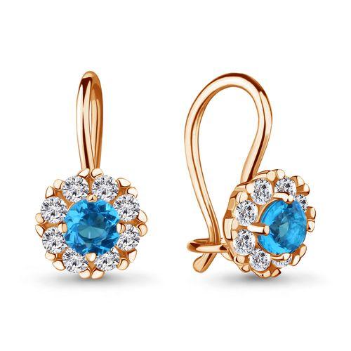 Серьги детские Aquamarine, красное золото 585 проба, вставка фианит