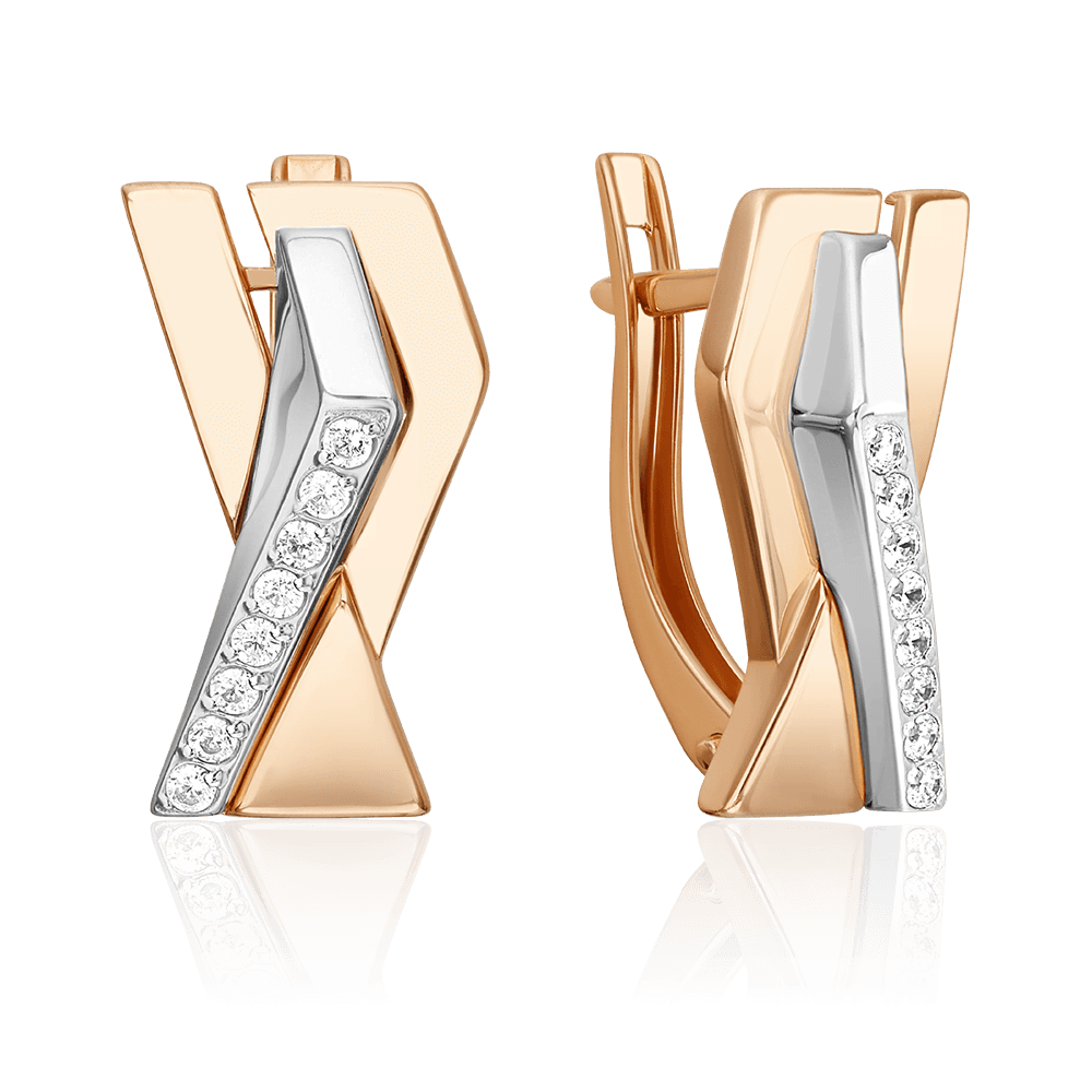 Серьги с английским замком Platina Jewellery, красное золото 585 проба, вставка фианит