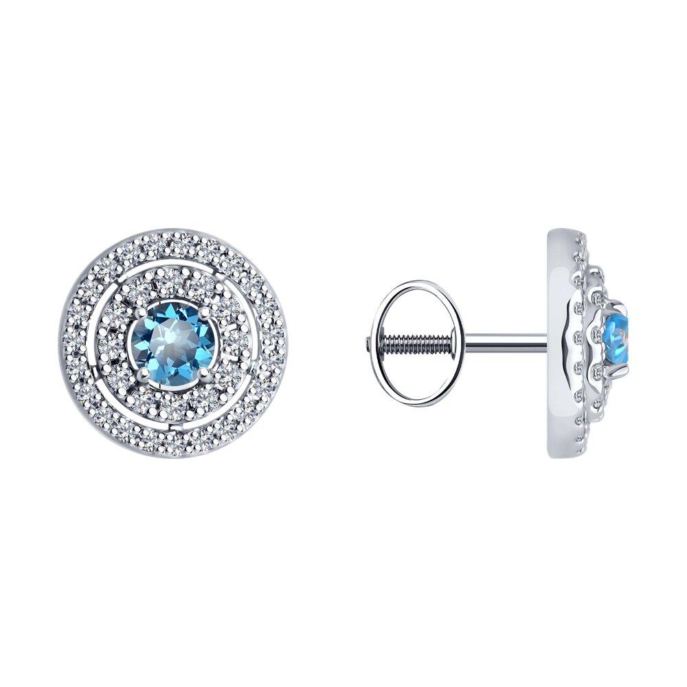 Серьги пусеты, белое золото 585 проба, вставка фианит/топаз (Россия)