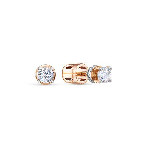Серьги пусеты Berger, красное золото 585 проба, вставка фианит