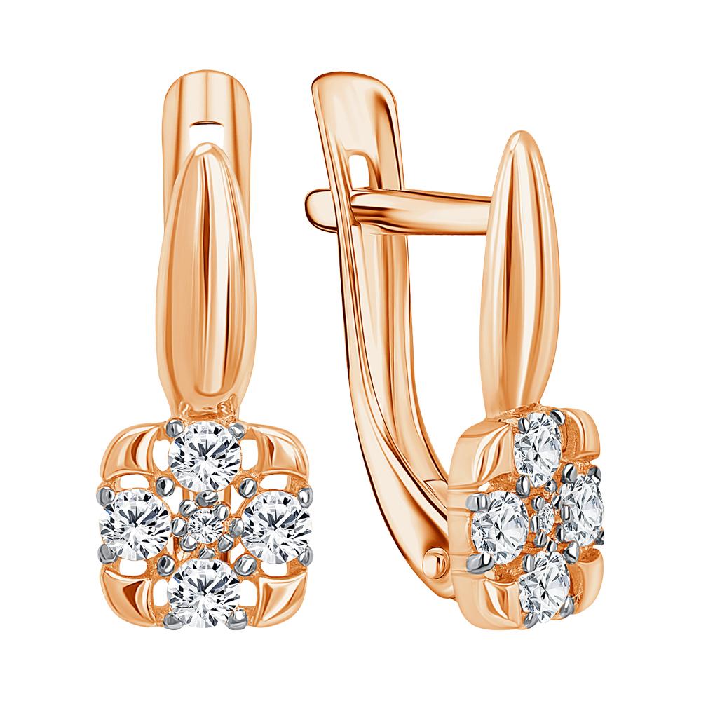 Серьги с английским замком TALANT, красное золото 585 проба, вставка цирконий (TALANT, Россия)