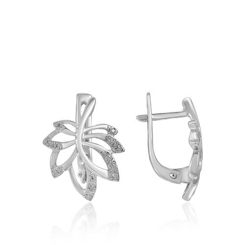 Серьги с английским замком,  серебро 925 проба, вставка фианит (Россия)