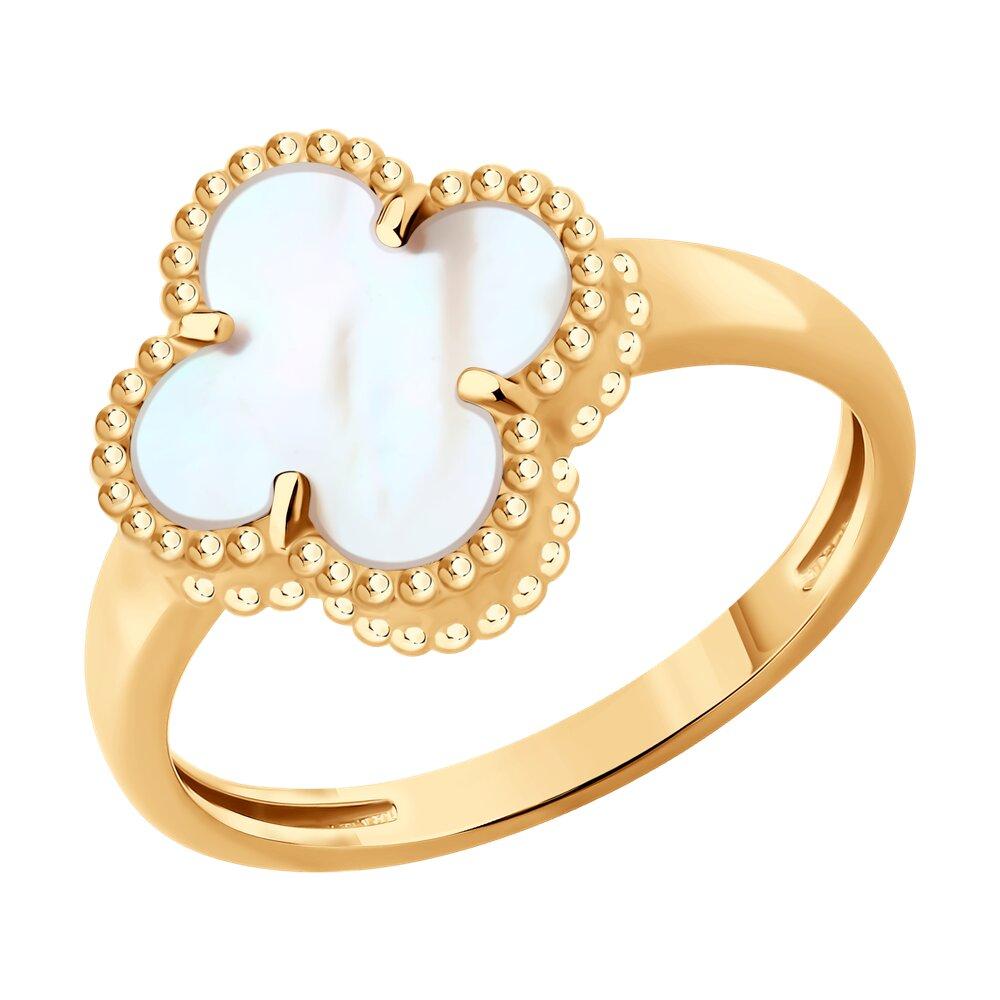 Кольцо декоративное, красное золото 585 проба, вставка перламутр (Россия)