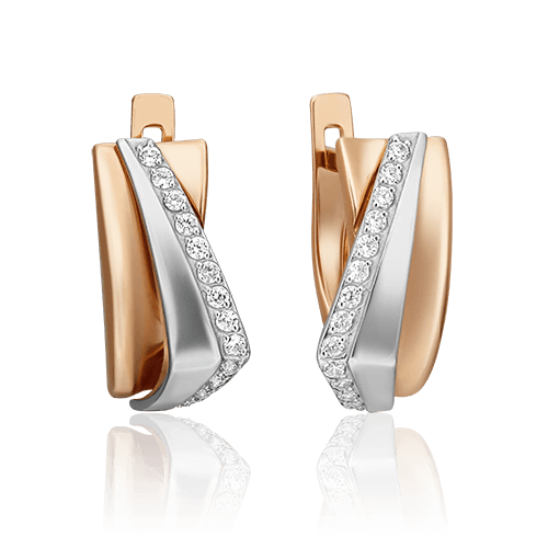 Серьги с английским замком Platina Jewellery, красное золото 585 проба, вставка фианит