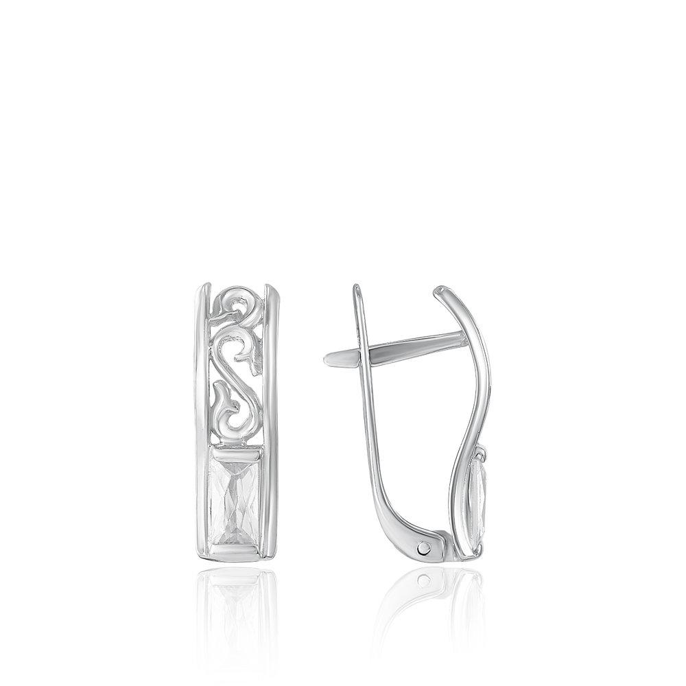 Серьги с английским замком,  серебро 925 проба, вставка фианит (Россия)