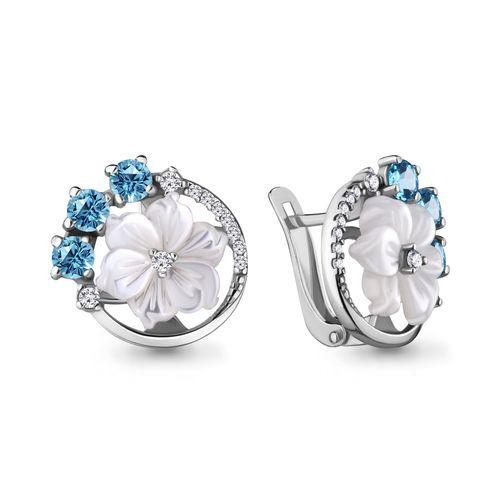 Серьги с английским замком Aquamarine,  серебро 925 проба, вставка фианит (Aquamarine, Россия)
