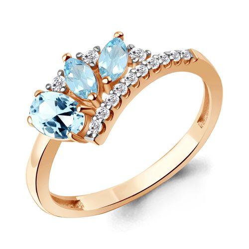 Кольцо декоративное Aquamarine, красное золото 585 проба, вставка фианит