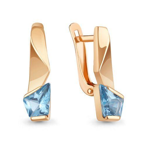 Серьги с английским замком Aquamarine, красное золото 585 проба