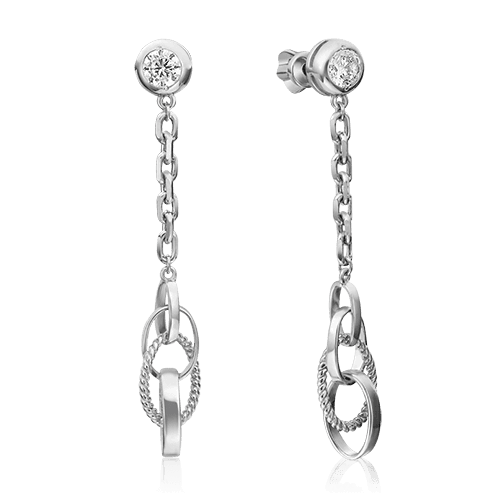 Серьги-цепочки Platina Jewellery,  серебро 925 проба, вставка фианит