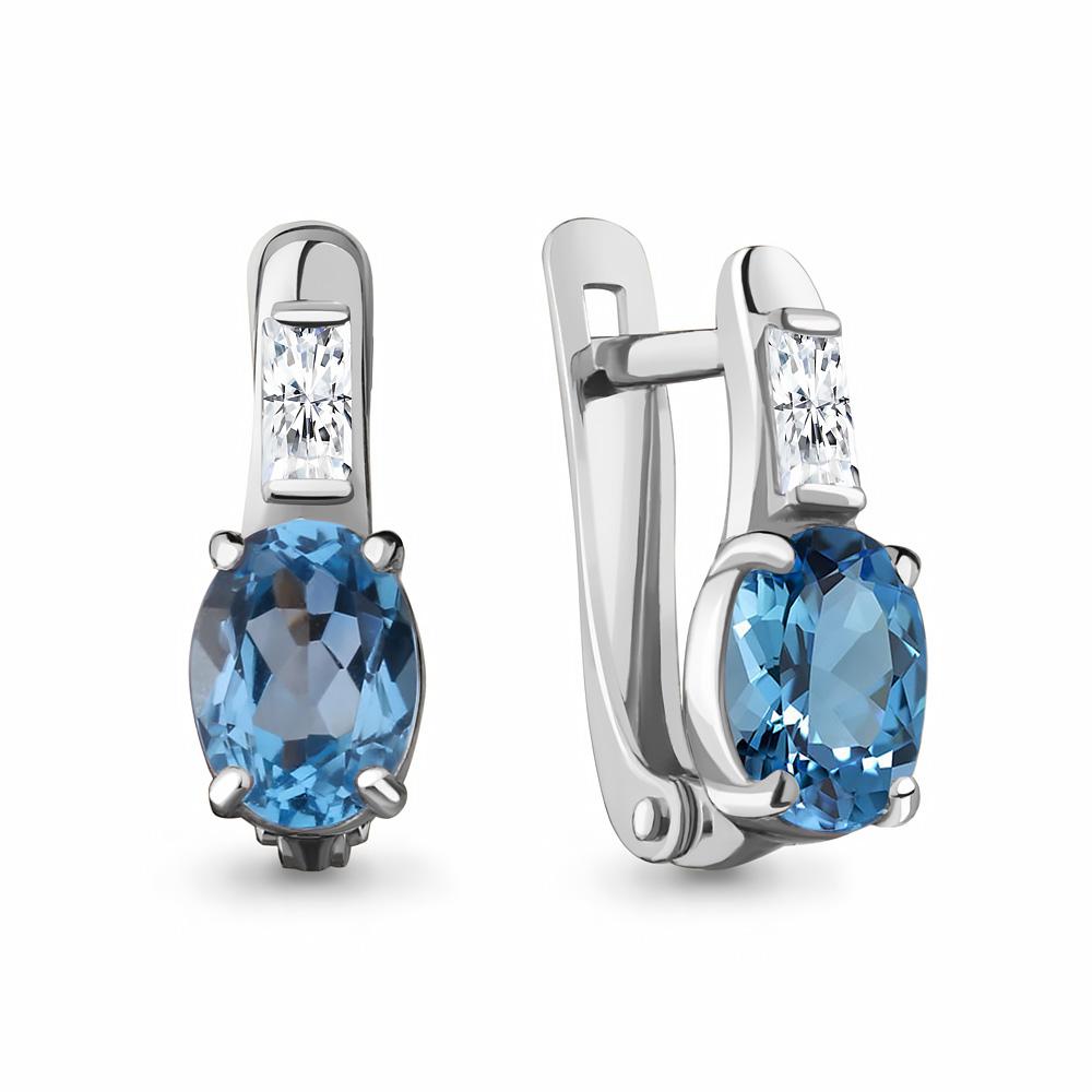 Серьги с английским замком Aquamarine,  серебро 925 проба, вставка фианит