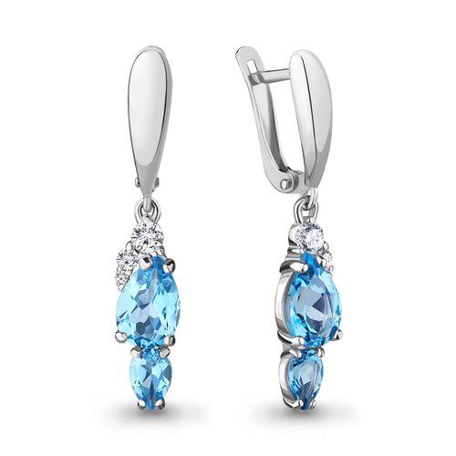 Серьги длинные Aquamarine,  серебро 925 проба, вставка фианит