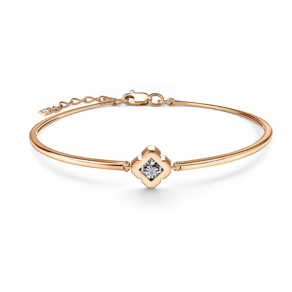 Браслет жесткий, красное золото 585 проба, вставка бриллиант