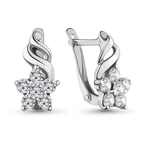 Серьги с английским замком Aquamarine,  серебро 925 проба, вставка фианит