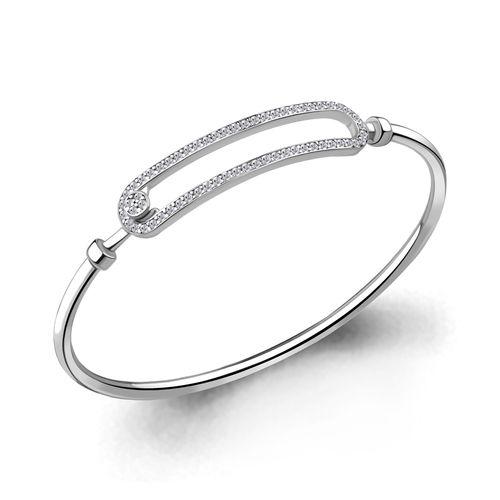 Браслет жесткий Aquamarine,  серебро 925 проба, вставка фианит