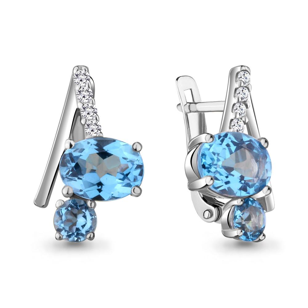 Серьги с английским замком Aquamarine,  серебро 925 проба, вставка фианит