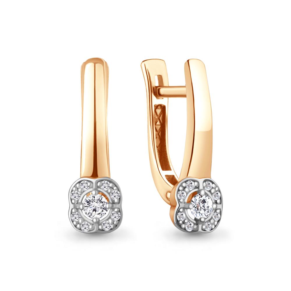 Серьги с английским замком Aquamarine, красное золото 585 проба, вставка бриллиант (Aquamarine, Россия)