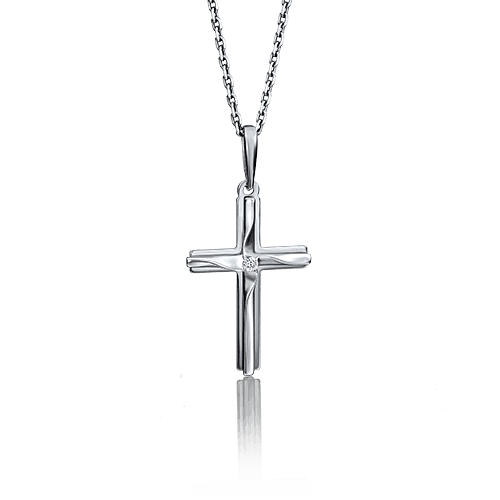 Подвеска крестик Platina Jewellery, белое золото 585 проба, вставка фианит (Platina Jewellery, Россия)