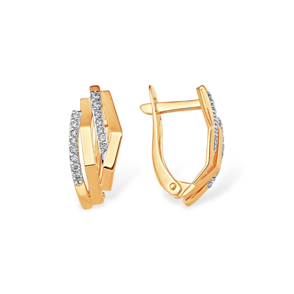 Серьги с английским замком 7 Карат, красное золото 585 проба, вставка фианит (7 Карат, Беларусь)