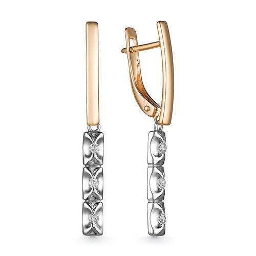 Серьги длинные Bellissima, красное золото 585 проба, вставка бриллиант (Bellissima, Россия)