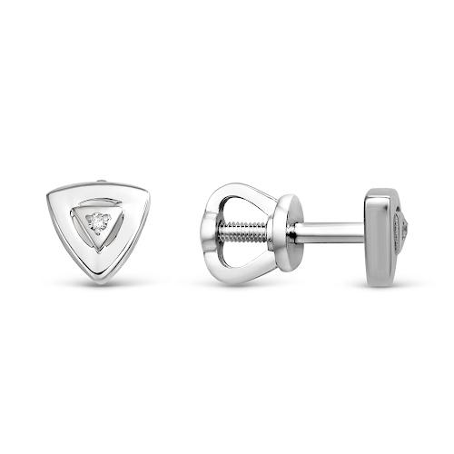 Серьги пусеты LUCKY DIAMOND, белое золото 585 проба, вставка бриллиант