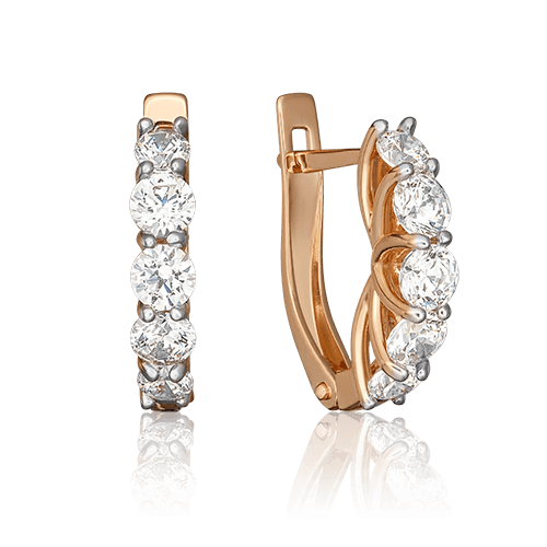 Серьги с английским замком Platina Jewellery, красное золото 585 проба, вставка фианит