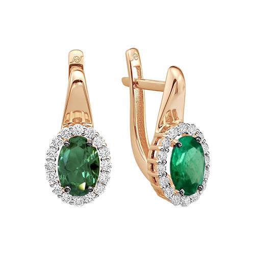 Серьги с английским замком Prestige, красное золото 585 проба, вставка изумруд (Prestige, Россия)
