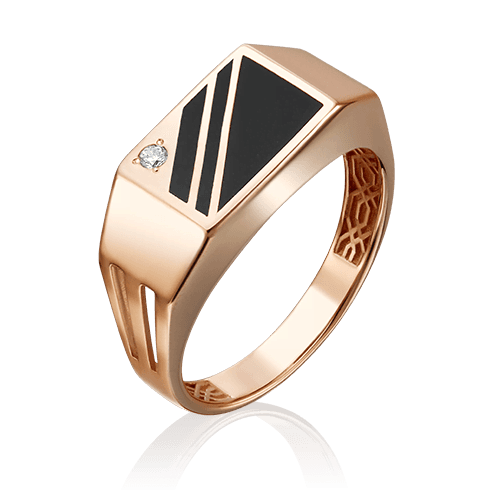 Кольцо печатка Platina Jewelry, красное золото 585 проба, вставка эмаль