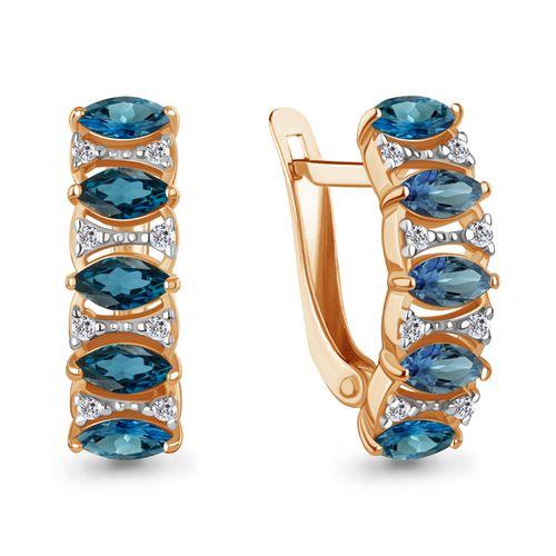 Серьги с английским замком Aquamarine, красное золото 585 проба, вставка фианит (Aquamarine, Россия)