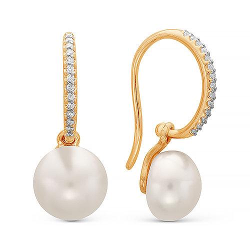Серьги длинные Zlato, красное золото 585 проба, вставка жемчуг (Zlato, Россия)