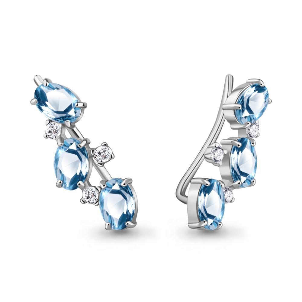 Серьги каффы Aquamarine,  серебро 925 проба, вставка фианит