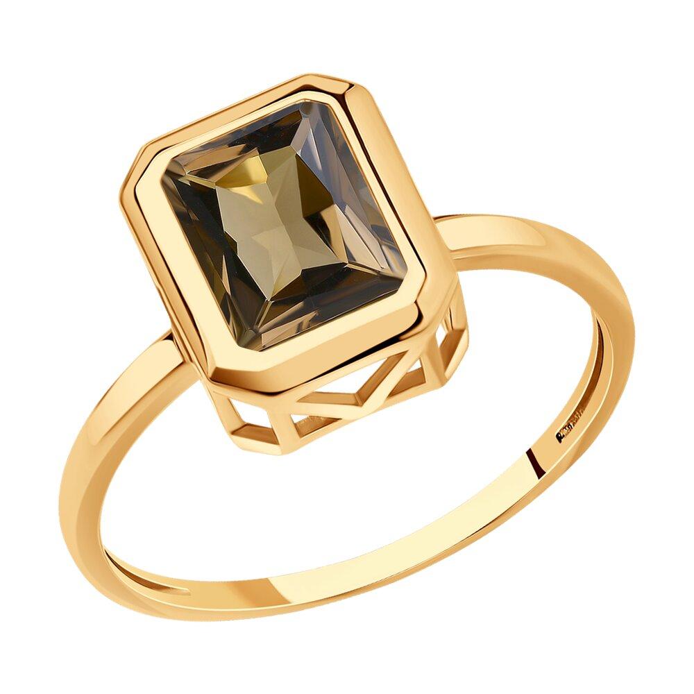 Кольцо декоративное, красное золото 585 проба, вставка раухтопаз (Россия)