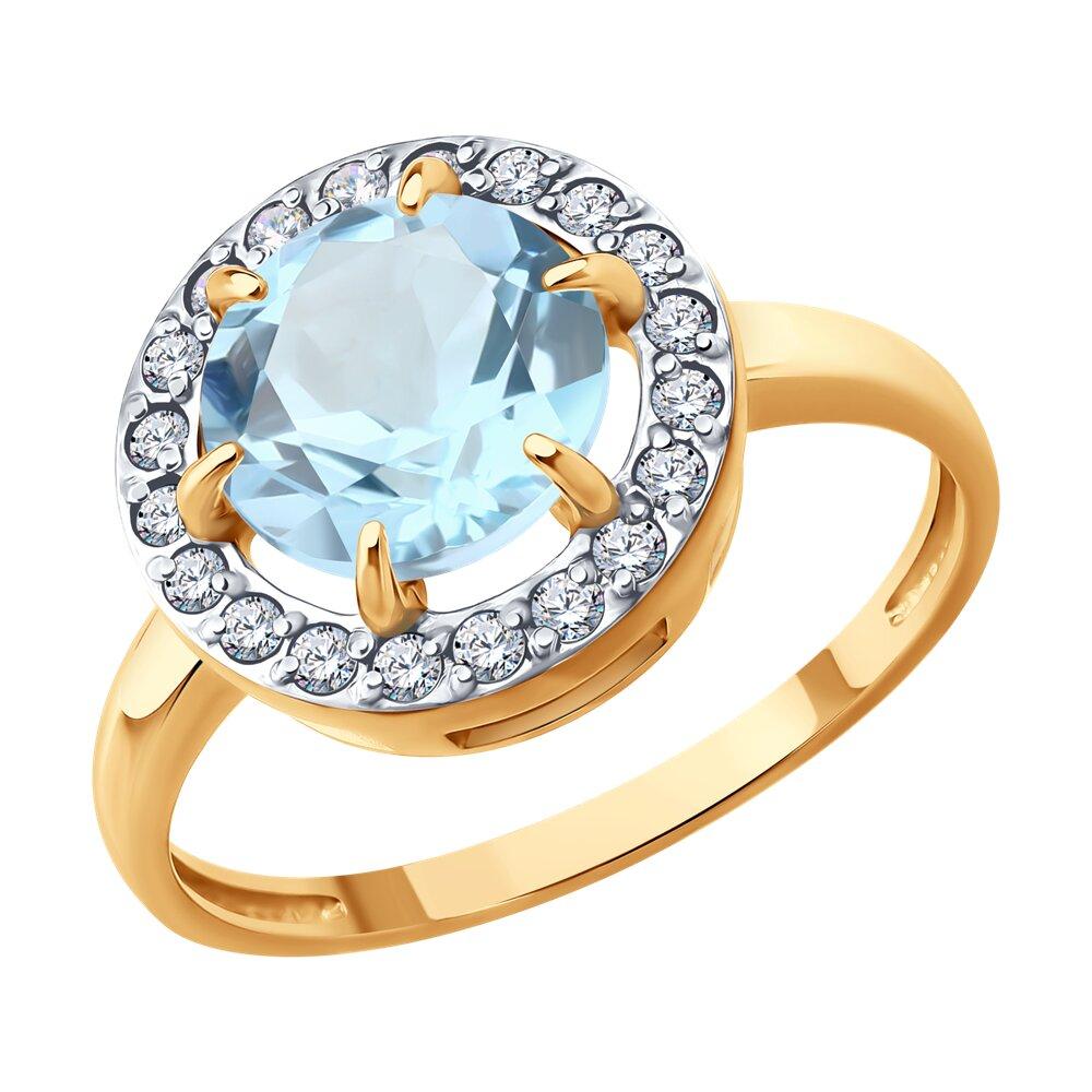 Кольцо декоративное, красное золото 585 проба, вставка фианит/топаз (Россия)