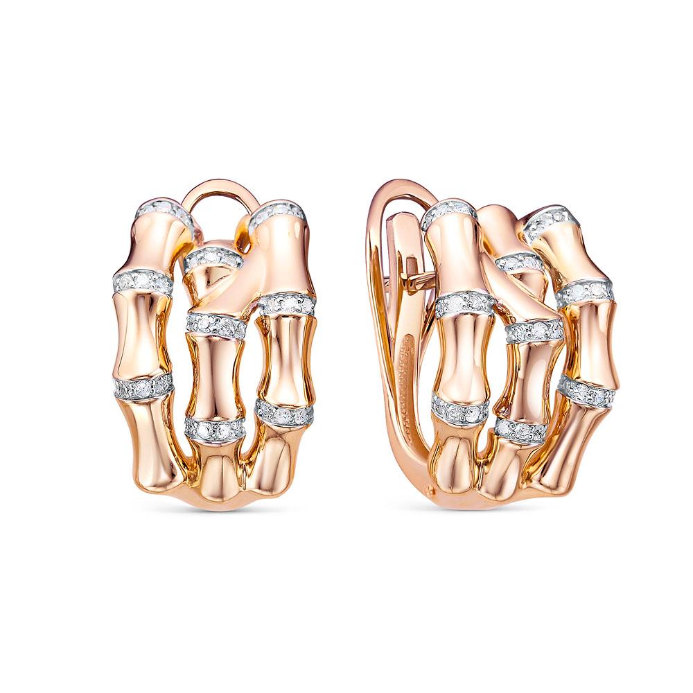 Серьги с английским замком RoseGrace, красное золото 585 проба, вставка бриллиант