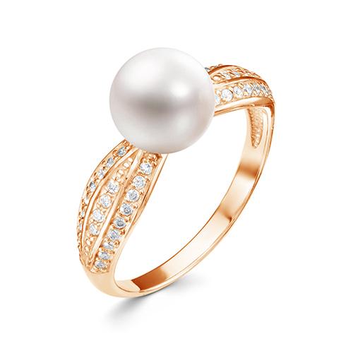 Кольцо декоративное Zlato, красное золото 585 проба, вставка фианит/жемчуг (Zlato, Россия)