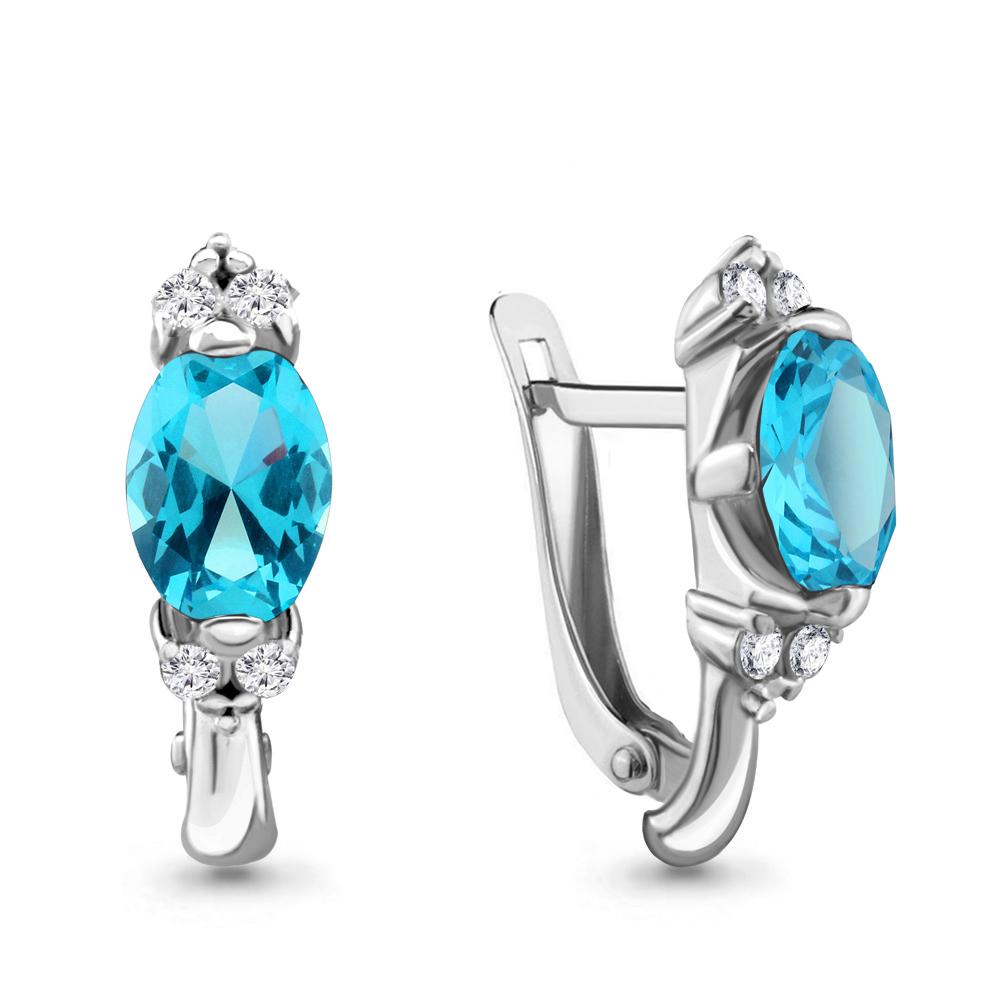 Серьги с английским замком Aquamarine,  серебро 925 проба, вставка фианит