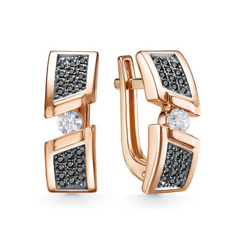 Серьги с английским замком Berger, красное золото 585 проба, вставка фианит (Berger, Россия)