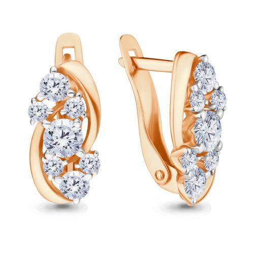 Серьги с английским замком Aquamarine, красное золото 585 проба, вставка фианит (Aquamarine, Россия)