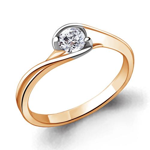 Кольцо помолвочное Aquamarine, красное золото 585 проба, вставка фианит