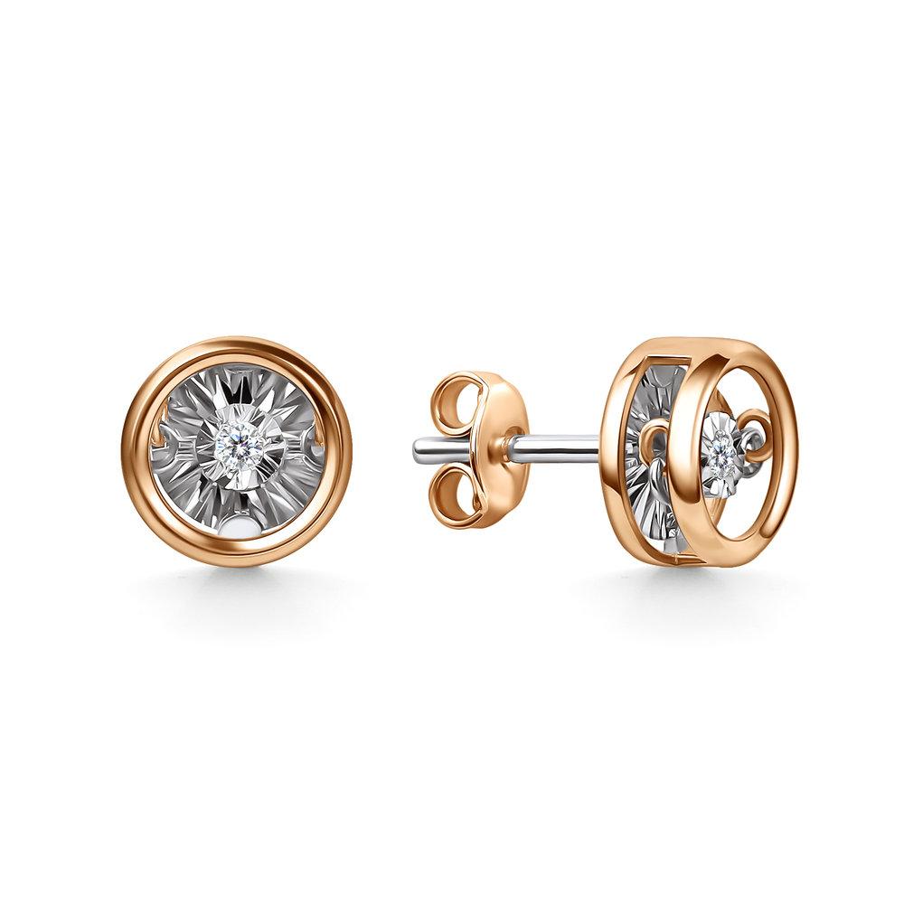 Серьги пусеты Grigoriev, красное золото 585 проба, вставка бриллиант