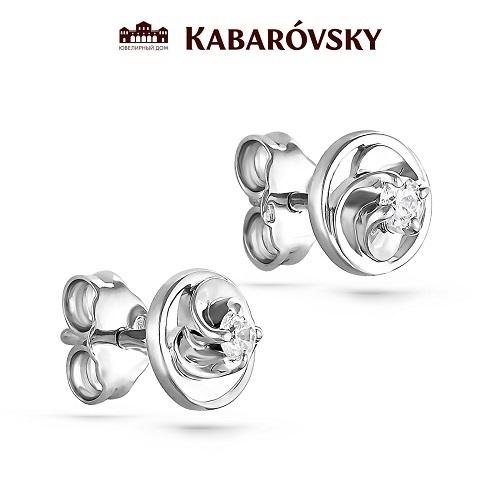 Серьги пусеты KABAROVSKY,  серебро 925 проба, вставка фианит