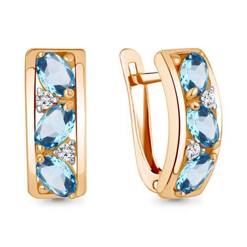 Серьги с английским замком Aquamarine, красное золото 585 проба, вставка фианит (Aquamarine, Россия)