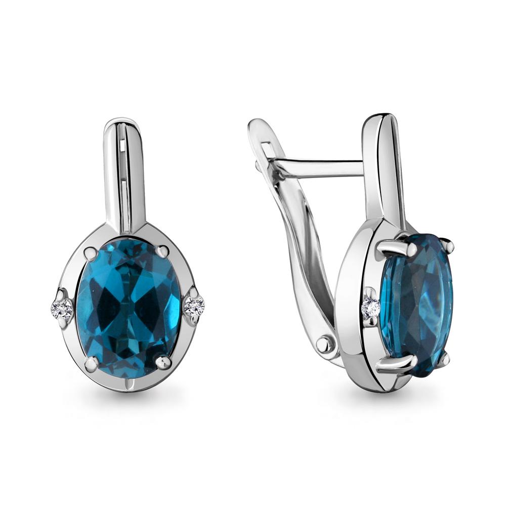 Серьги с английским замком Aquamarine,  серебро 925 проба, вставка фианит